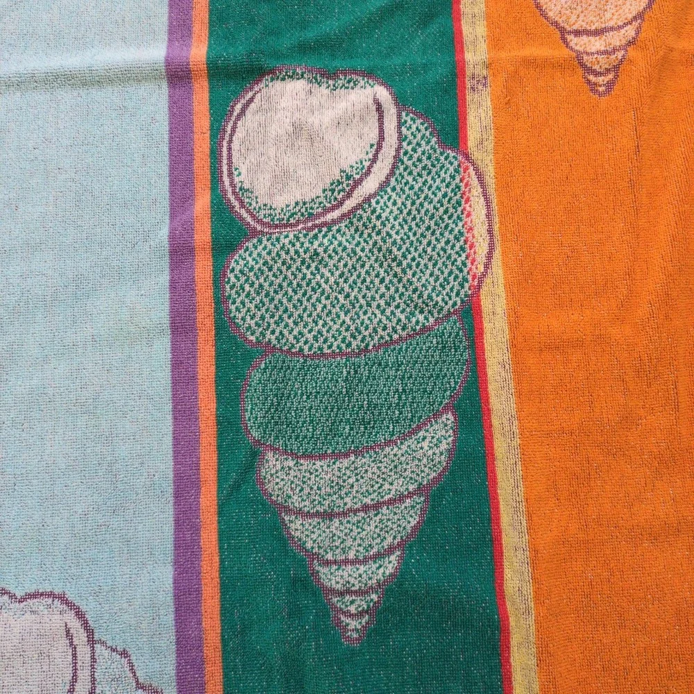 Vintage Striped Sea Sheel Beach Towel Bold‎ Retro Coastal Funky Bright 28 x 52